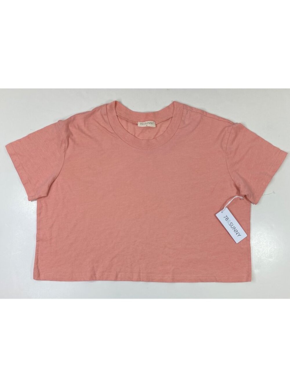78&Sunny Womens Newport Cropped Tee Peach Pink Solid Crewneck Size XL